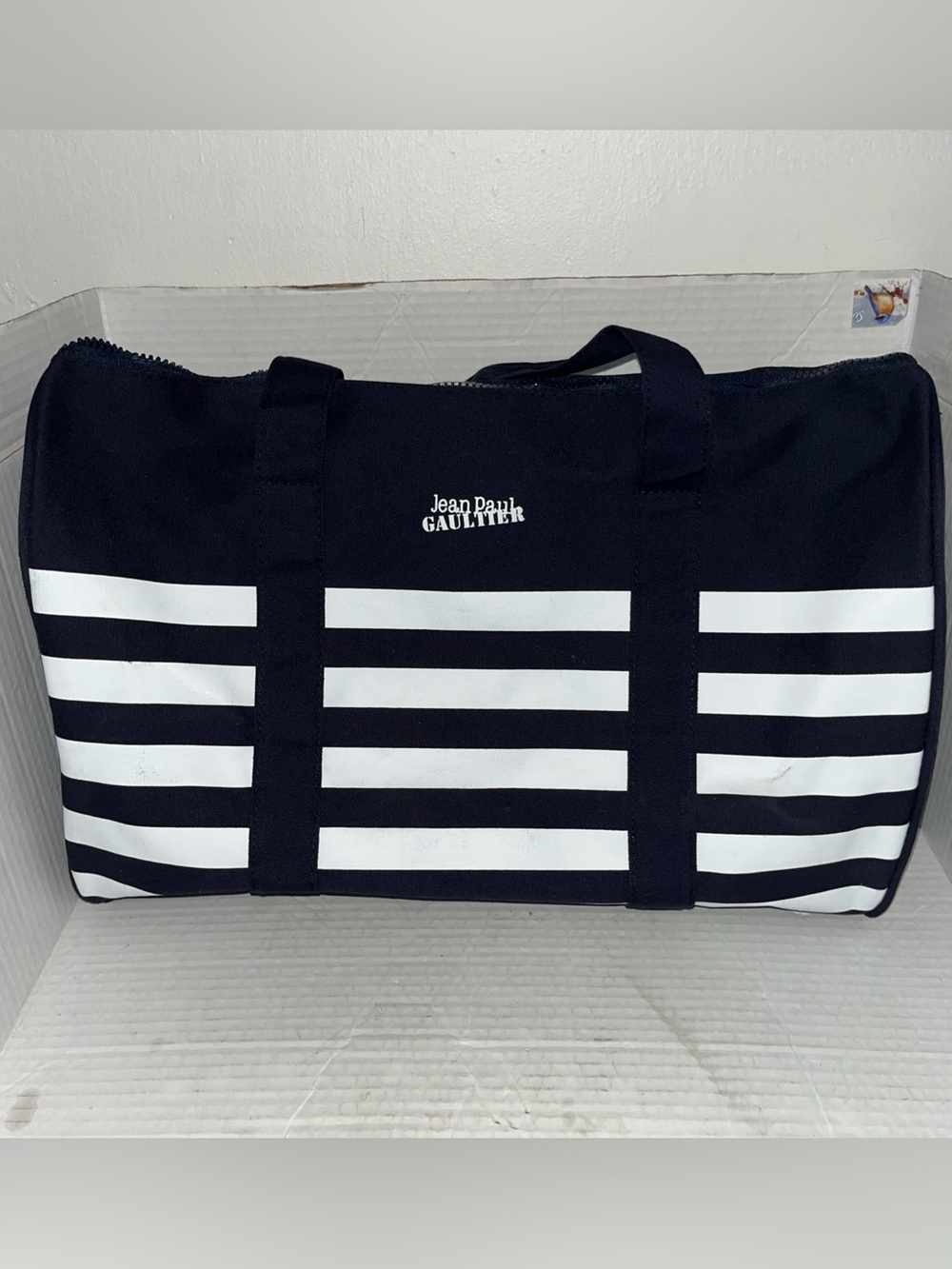 Vtg Jean Paul Gaultier Navy White Stripe Weekend Bag Travel Gym Duffle Beach